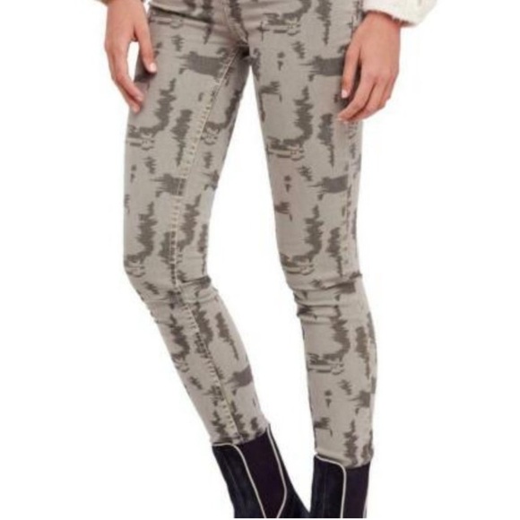 Free People Green Khaki High Rise Skinny Jeans Size 26 Jacquard High Rise Pants - Picture 13 of 13